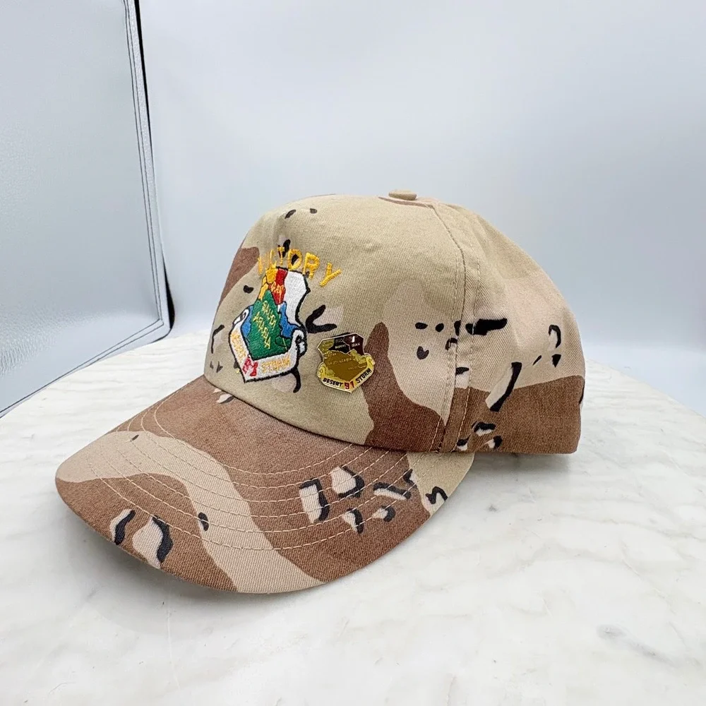 Vintage Desert Storm 91 Victory‎ Saudi Arabia Camo Snapback Hat Pin USA Military
